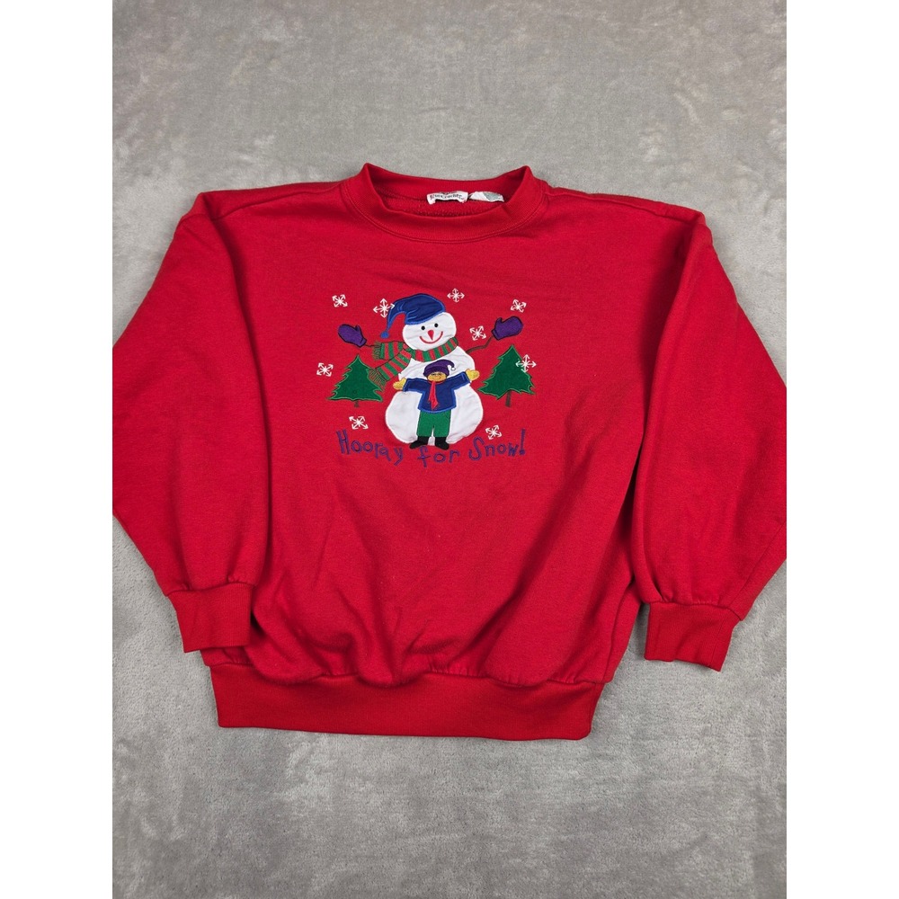 Vintage Nutcracker Sweatshirt Womens Medium Red Snowman Hooray for Snow Winter